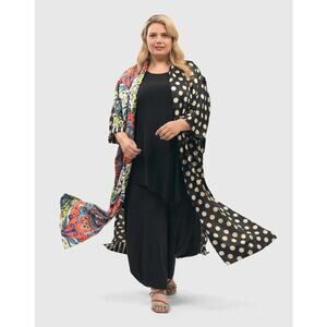 Alembika Paisley Dot Long Kimono Jacket Robe Satin Women's Size 1X Multi NWT